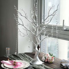 Manzanita Tree Centerpiece Metallic SIlver with 8 Acrylic Bead Chains for Weddings Parties & Event Displays 34"