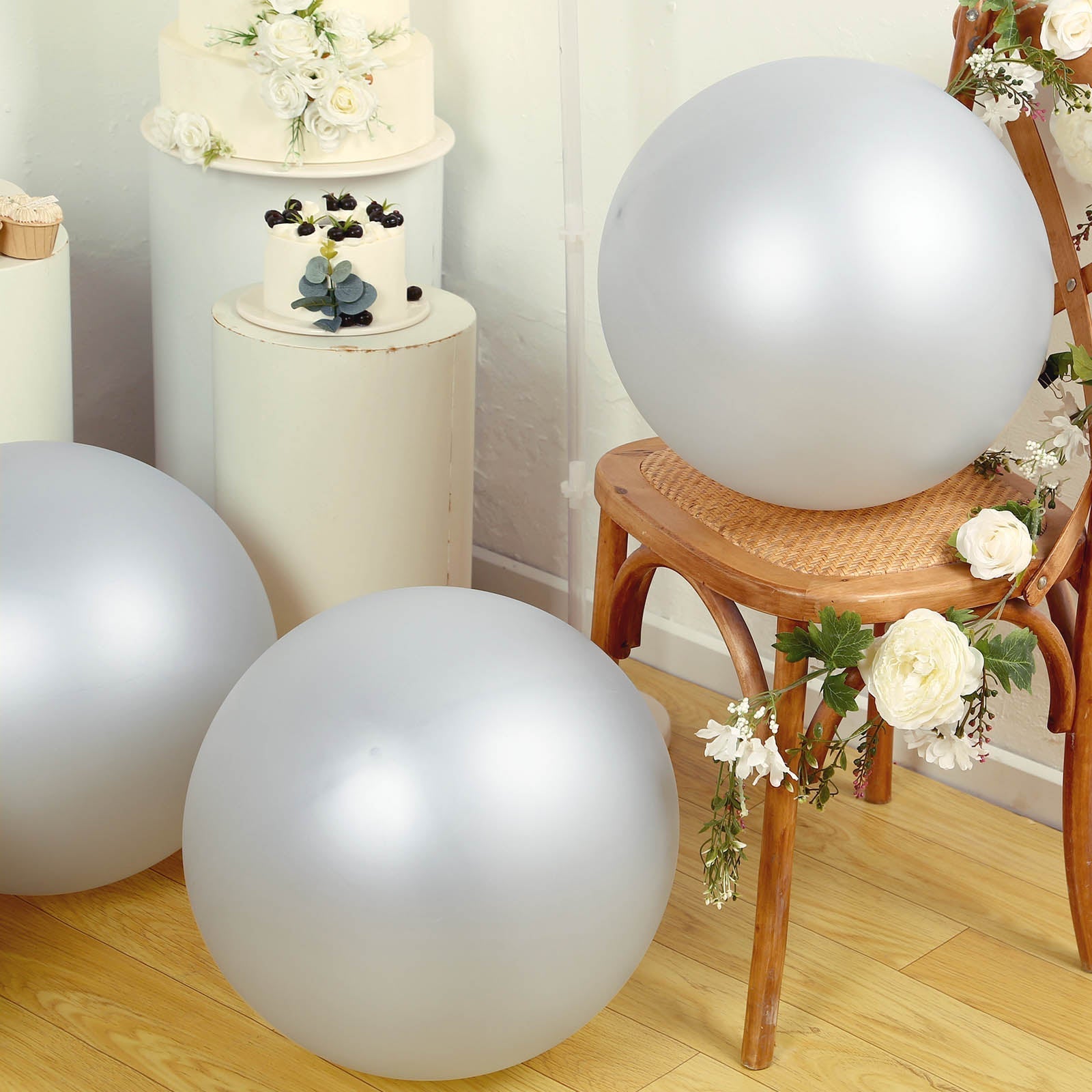 5 Pack Large Silver Biodegradable Balloons, 36" Thickened Extra Strong Eco-friendly Latex Helium Party Balloons