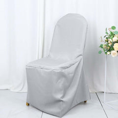 Polyester Slip On Banquet Chair Covers Silver - Stain-Resistant Reusable Durable Fabric