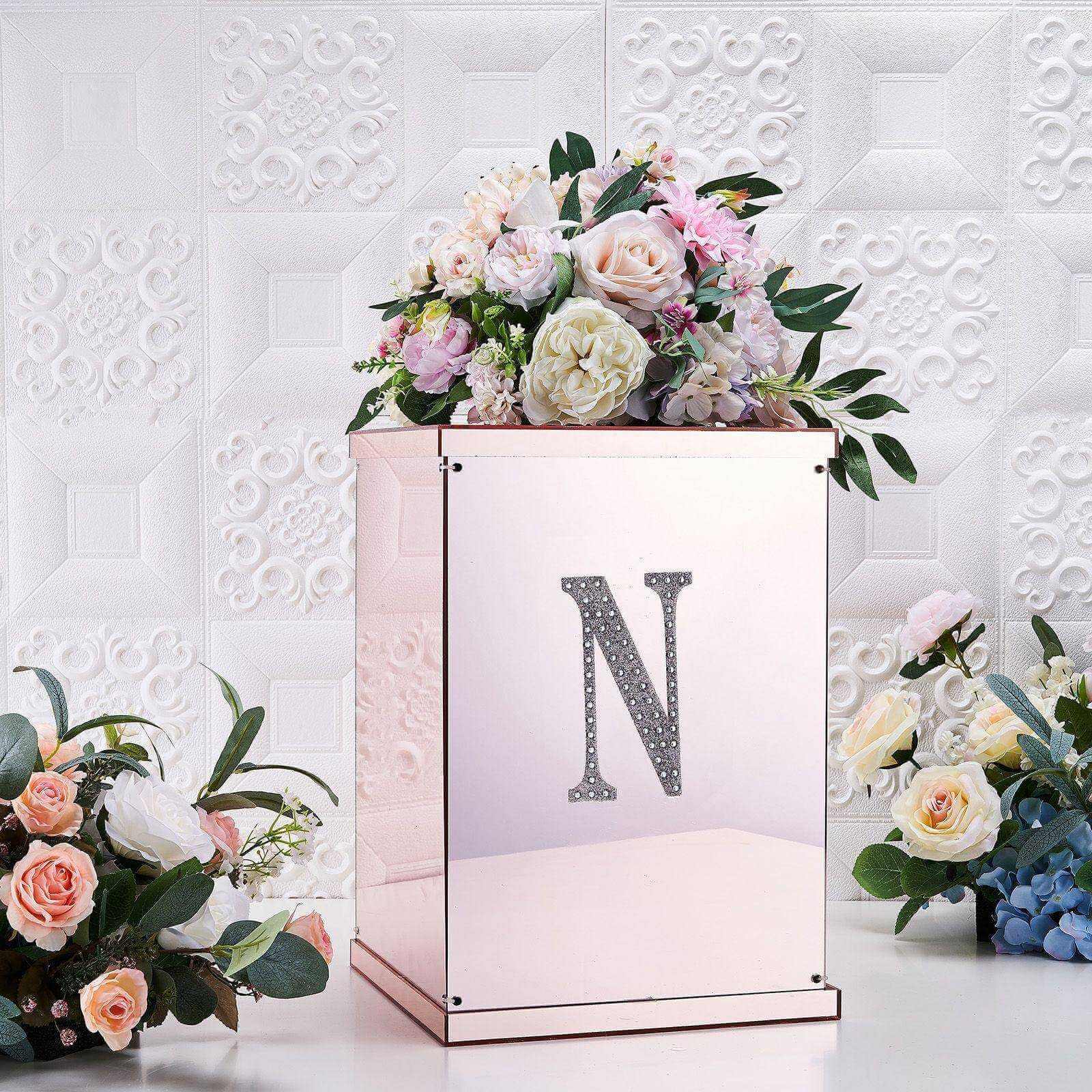 Decorative Rhinestone Alphabet "N" Letter Stickers, Glitter Adhesive Craft Letters Silver DIY Sparkle Embellishments 6"