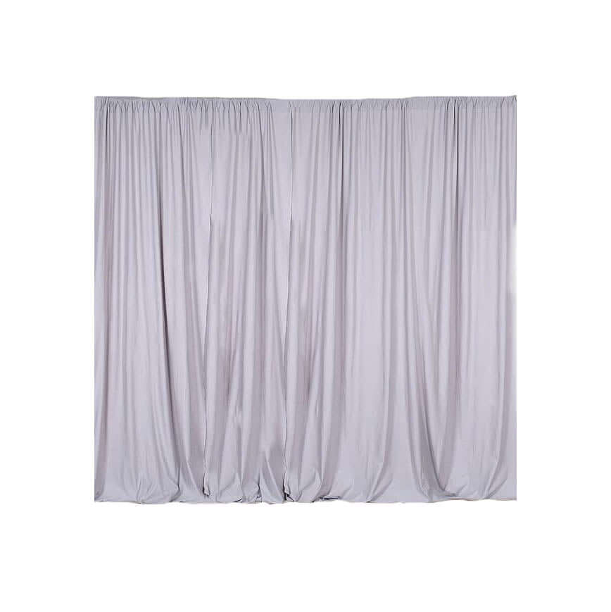 2 Pack Silver Scuba Polyester Event Curtain Drapes, Durable Flame Resistant Backdrop Event Panels Wrinkle Free with Rod Pockets - 10ftx10ft