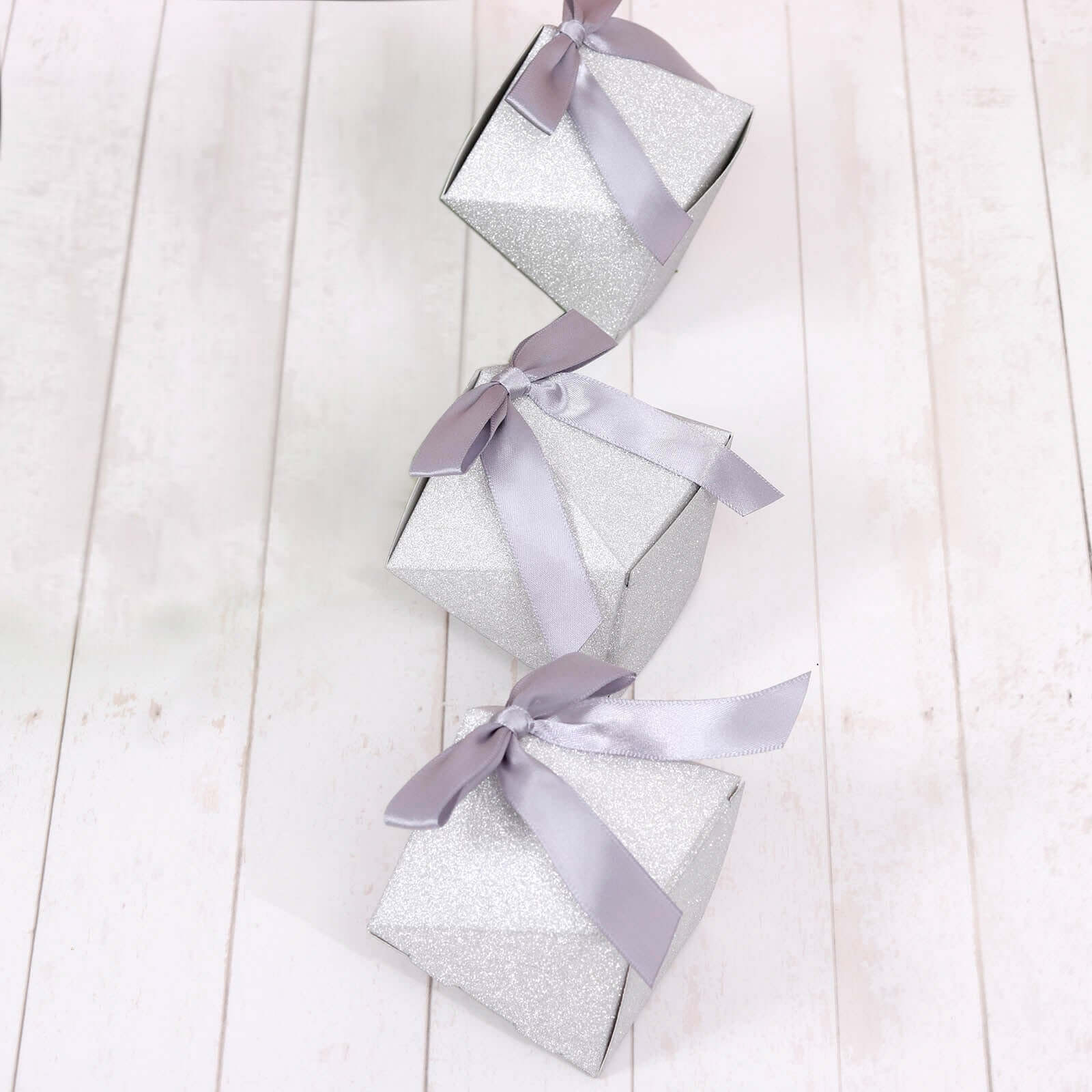 25 Pack 2"x3" Geometric Silver Glitter Wedding Favor Candy Gift Box