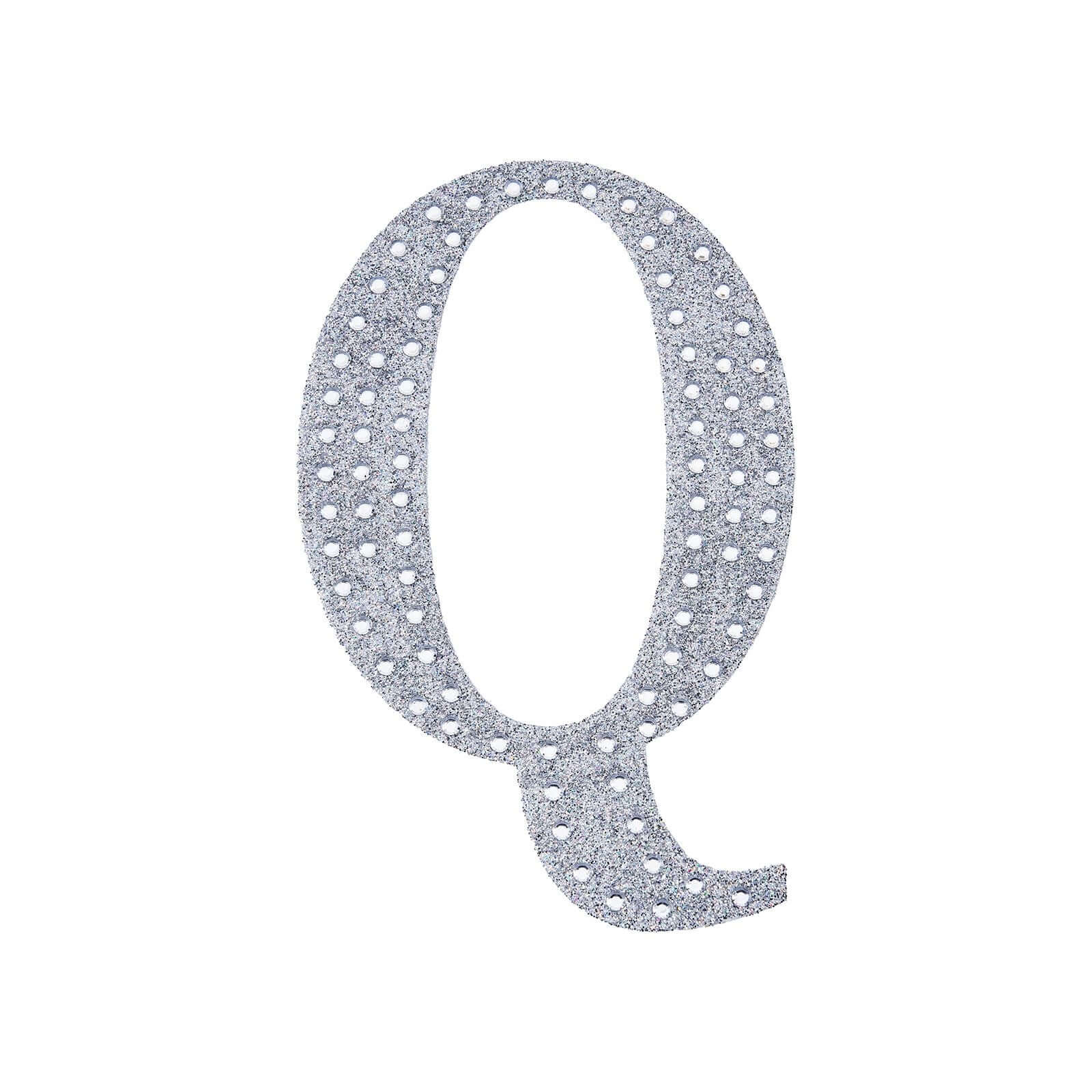 Decorative Rhinestone Alphabet "Q" Letter Stickers, Glitter Adhesive Craft Letters Silver DIY Sparkle Embellishments 8"