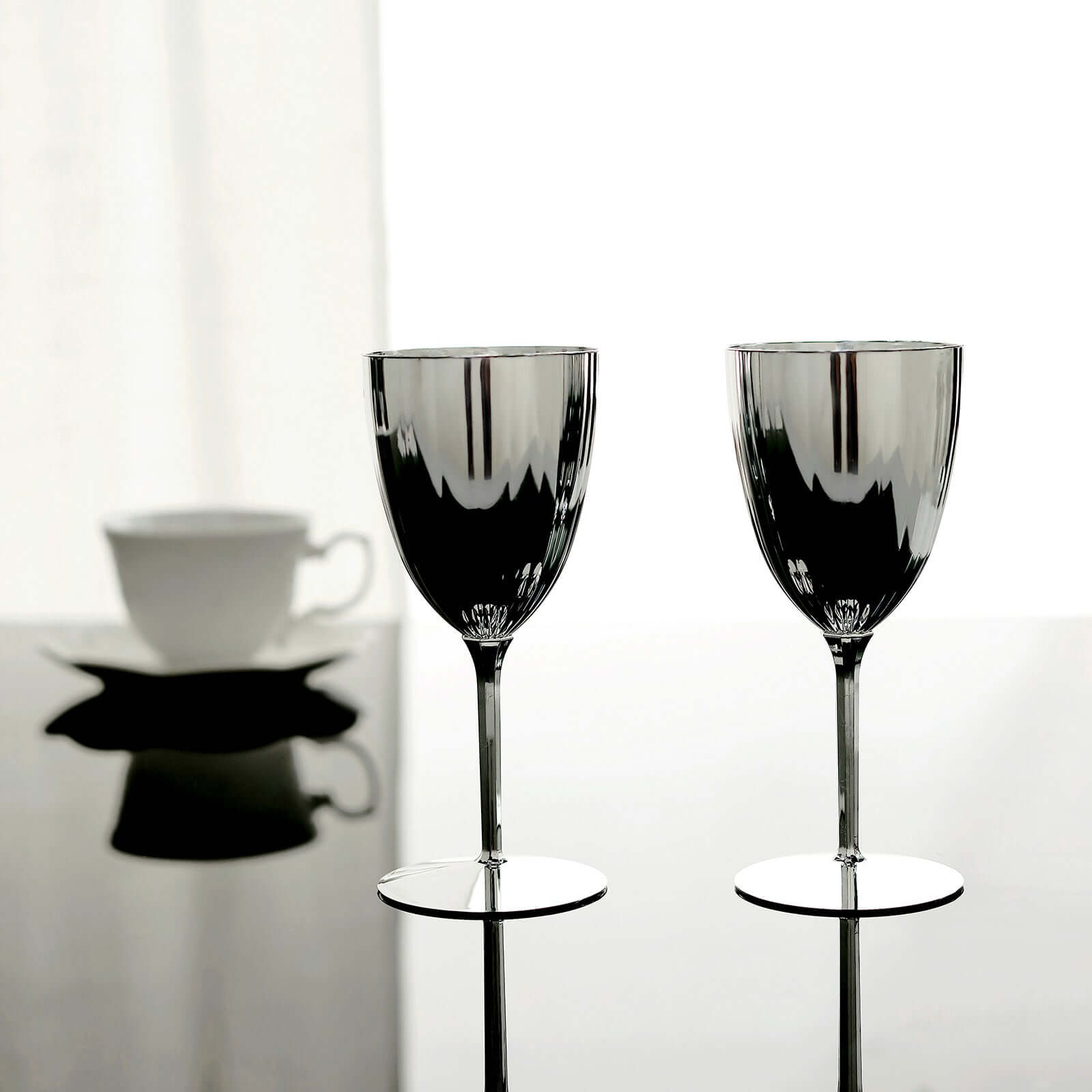 6-Pack Plastic Wine Glasses in Metallic Silver - Classy Disposable Goblets for Parties, Receptions & Banquets 8oz