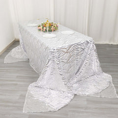 Mesh 90"x156" Rectangle Tablecloth Silver - Wave Sequin Embroidered Table Cover