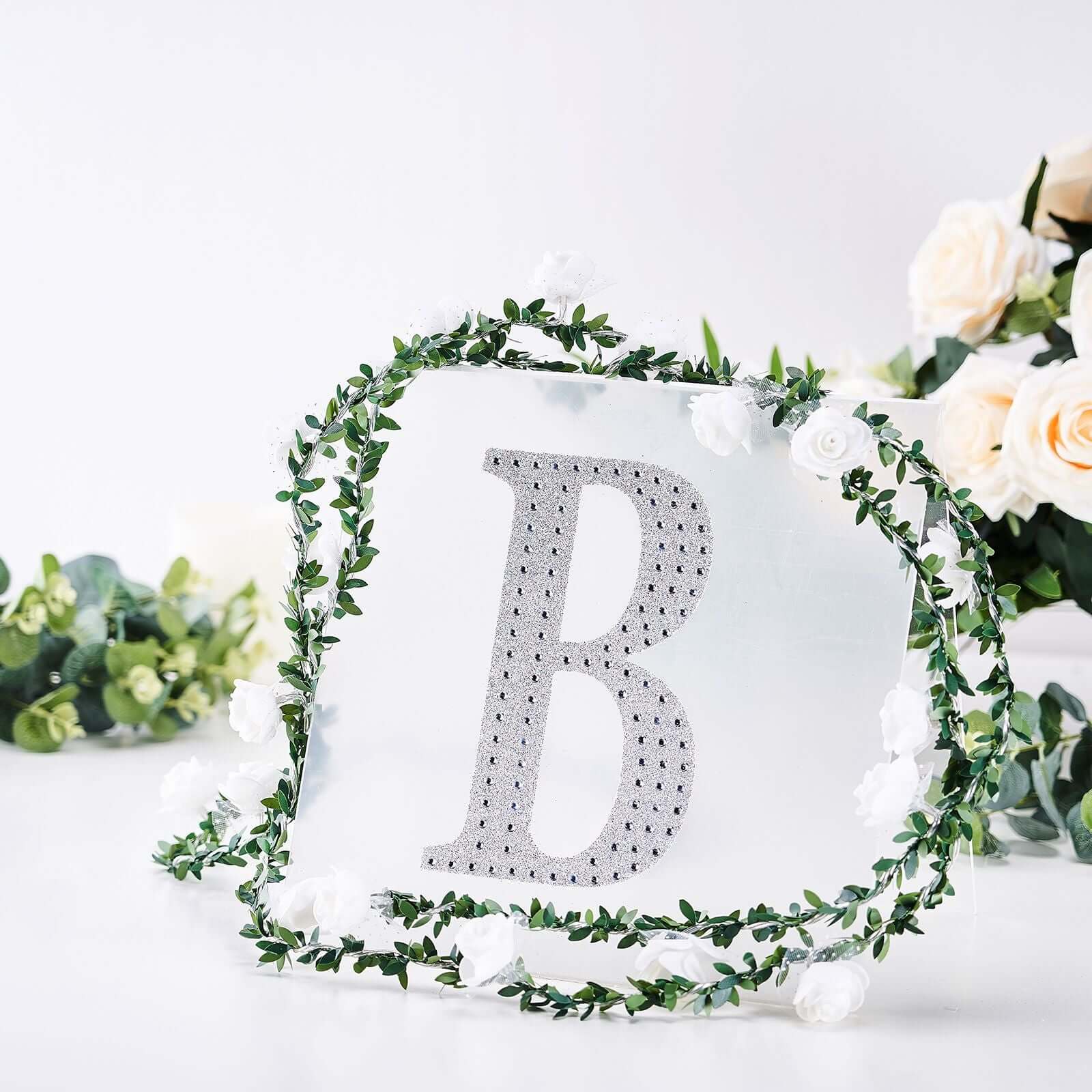 Decorative Rhinestone Alphabet "B" Letter Stickers, Glitter Adhesive Craft Letters Silver DIY Sparkle Embellishments 8"