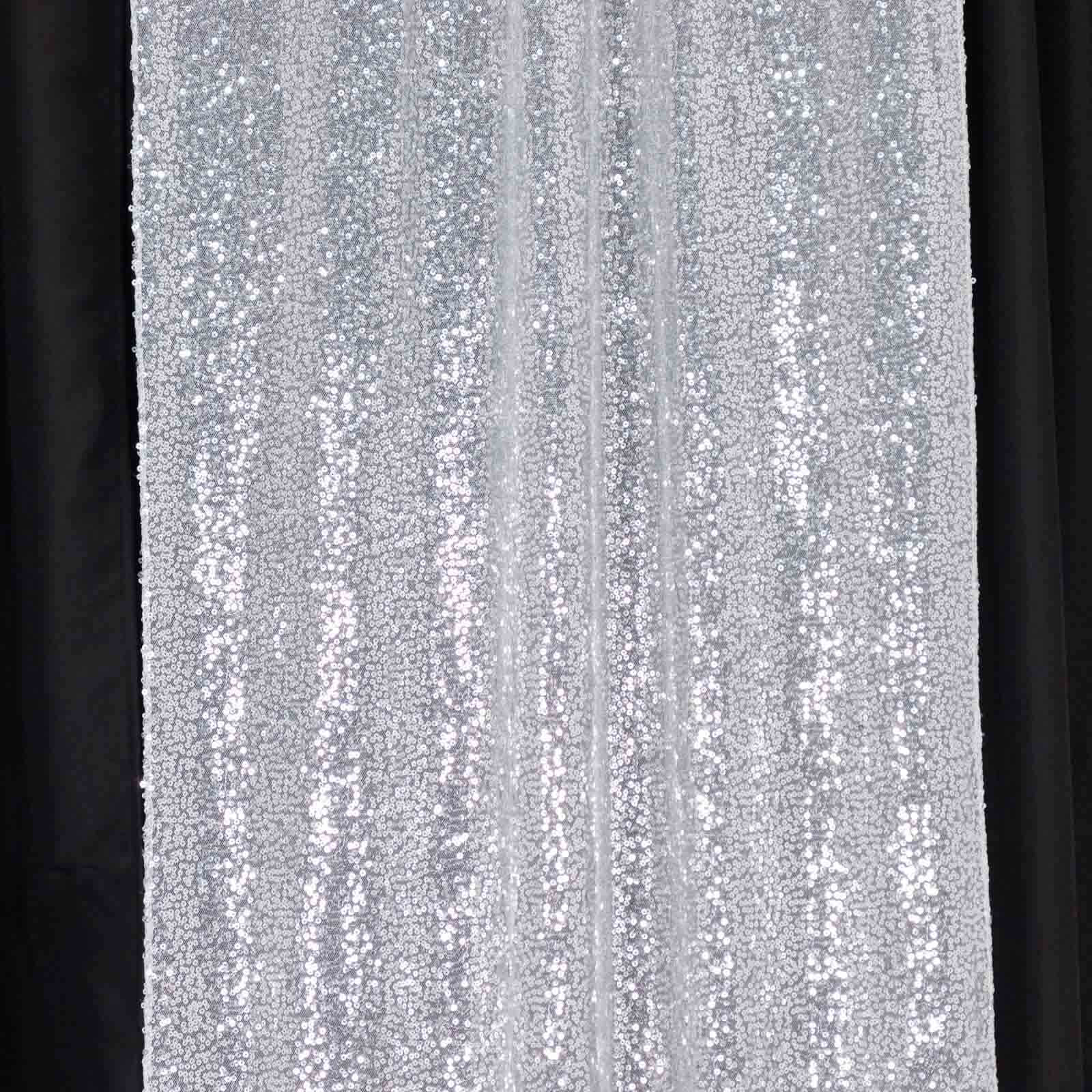 2 Pack Silver Sequin Event Curtain Drapes with Rod Pockets, Seamless Backdrop Event Panels - 8ftx2ft