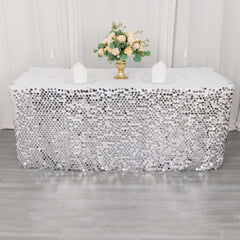 Payette Sequin 21ft Table Skirt Silver - Dual Layered Satin Table Cover