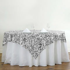 Sequin 72"x72" Table Overlay Square Tablecloth Silver - Big Payette Table Cover