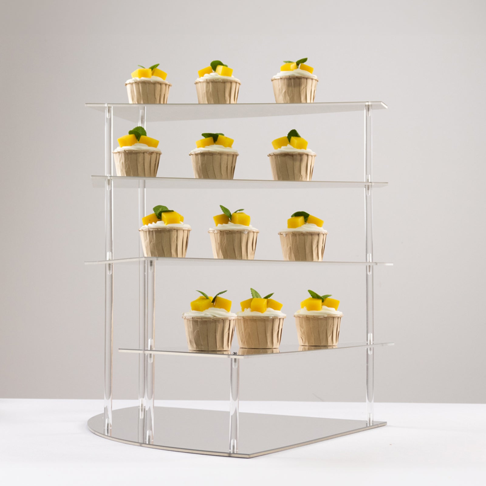 4-Tier Acrylic Cupcake Display Stand Silver Spiral Stairway Design - Stylish Reusable Multi Level Serving Tray Organizer Shelf Riser for Dessert Perfume Retail Jewelry & Collectibles 17"