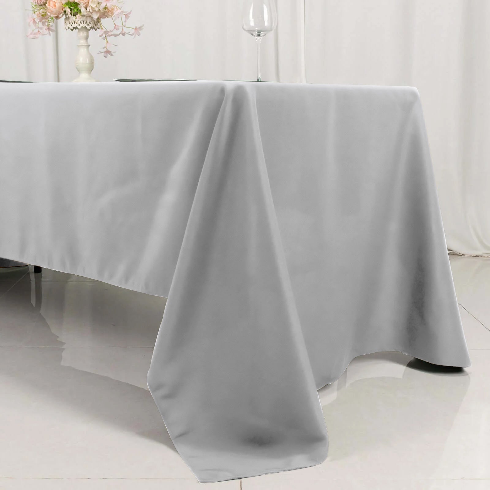 Premium Polyester 60"x126" Rectangle Tablecloth Silver - Stain-Resistant 220GSM Finish Table Cover