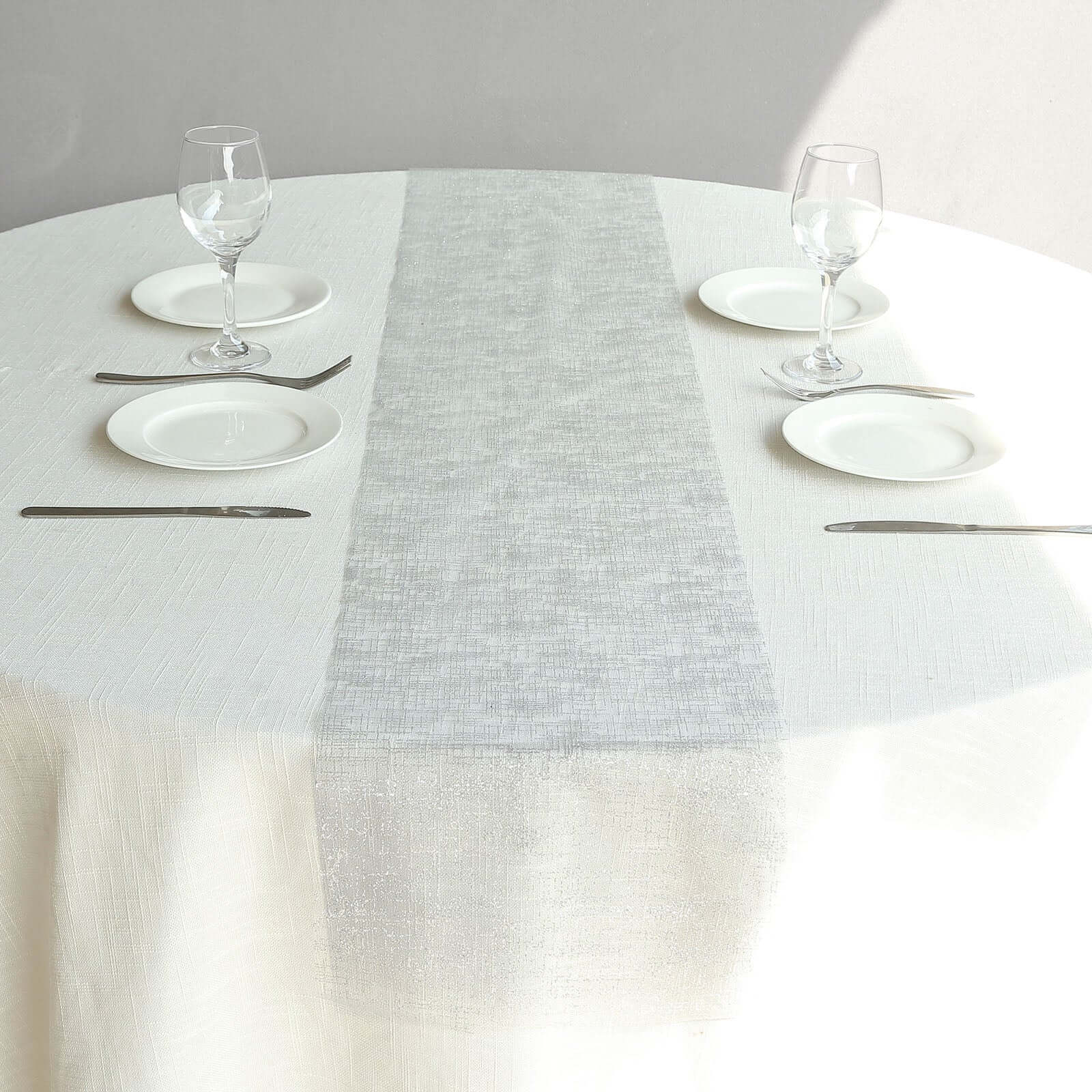 Mesh 11"x108" Table Runner Metallic Silver - Glitter Design for Convenient Event Decoration