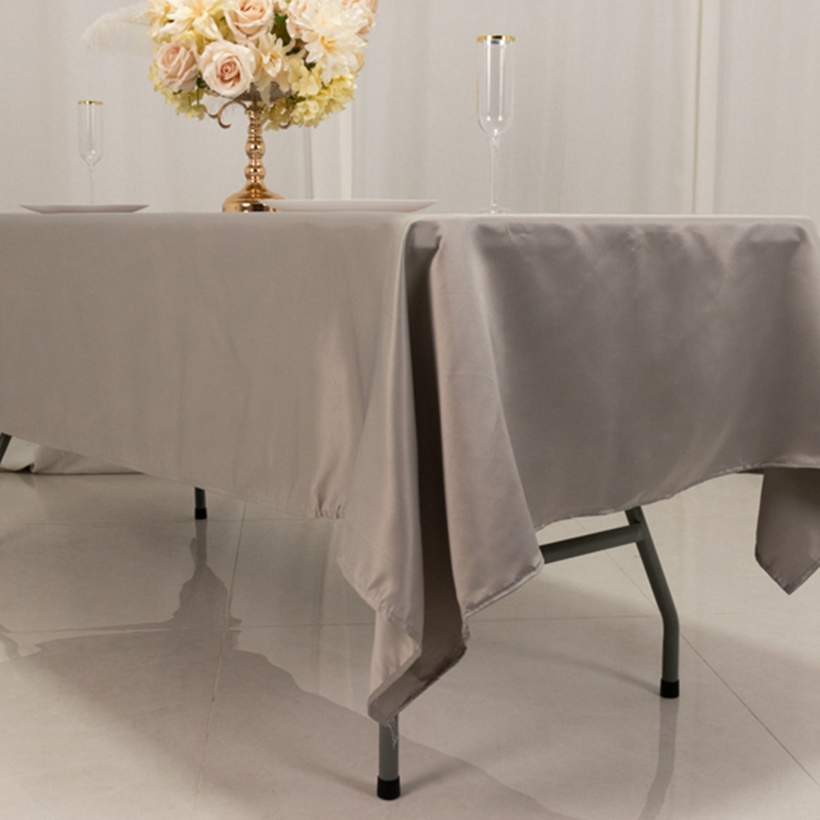 Lamour Satin 60"x102" Rectangle Tablecloth Silver - Durable & Silky Soft Feel Table Cover