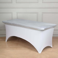 Stretch Spandex 72"x30" Rectangle Table Top Cover Metallic Silver - Easy to Install Fitted Table Topper Cap