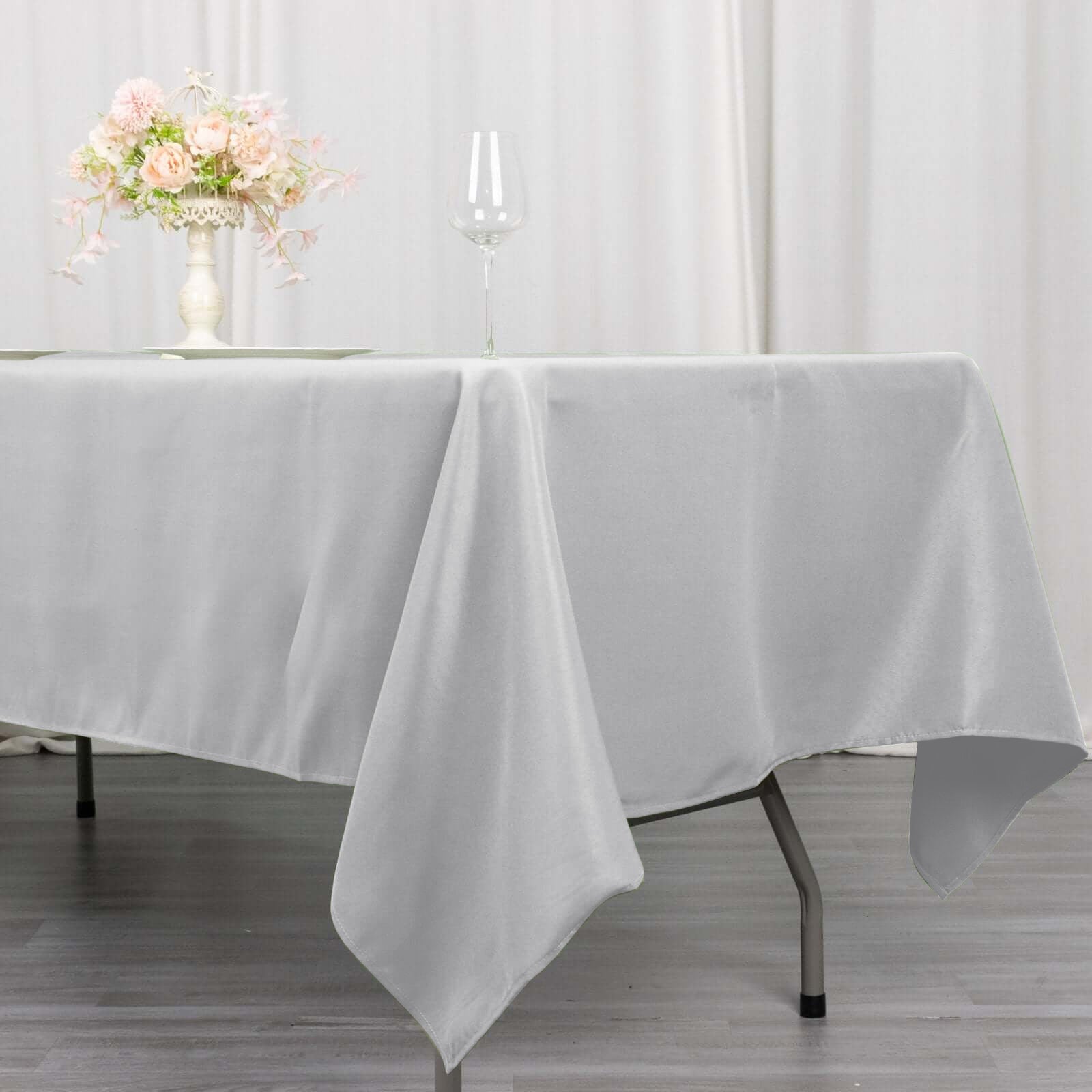 Premium Polyester 60"x102" Rectangle Tablecloth Silver - Durable 220GSM Wrinkle-Resistant Table Cover