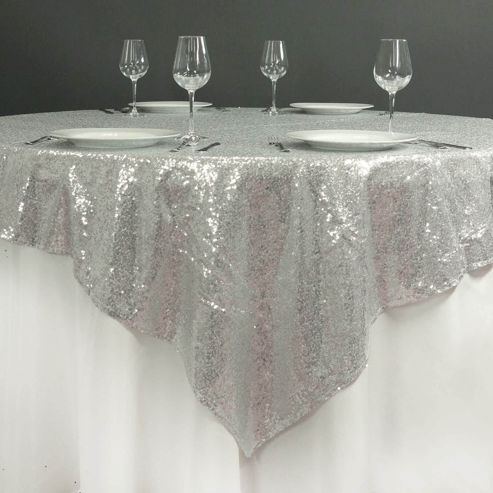 Sequin 72"x72" Table Overlay Square Tablecloth Silver - Sparkly Table Cover