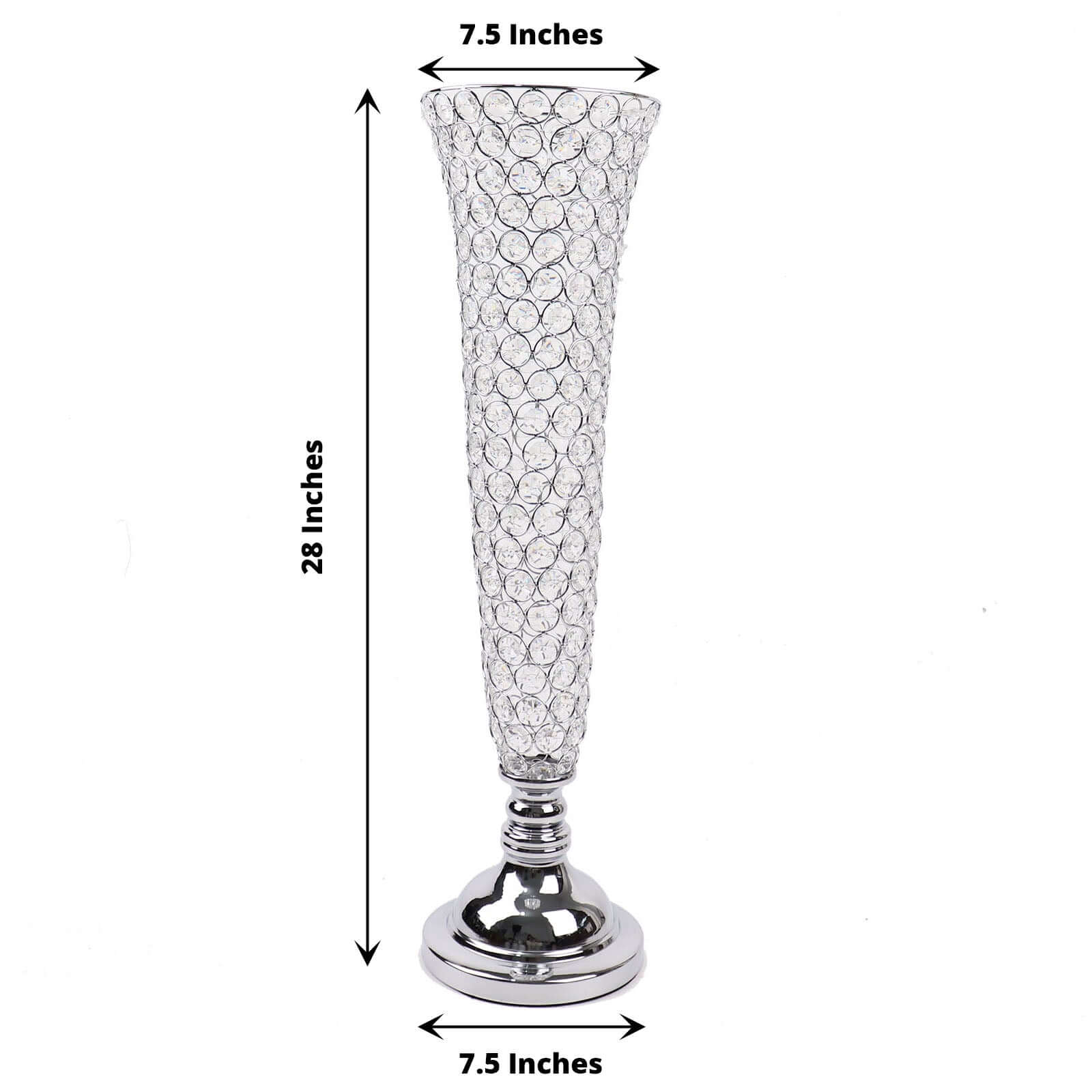 2-Pack Crystal Beaded Trumpet Vase Silver - Exquisite Floral Display Centerpiece Stand Set for Banquets & Receptions 28" Tall