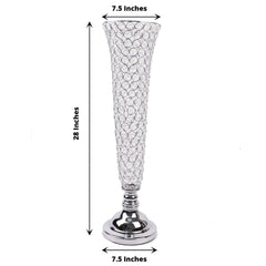 2-Pack Crystal Beaded Trumpet Vase Silver - Exquisite Floral Display Centerpiece Stand Set for Banquets & Receptions 28" Tall