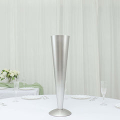 Metal Trumpet Vase Brushed Silver - Durable Design for Stylish Wedding Decor 28"