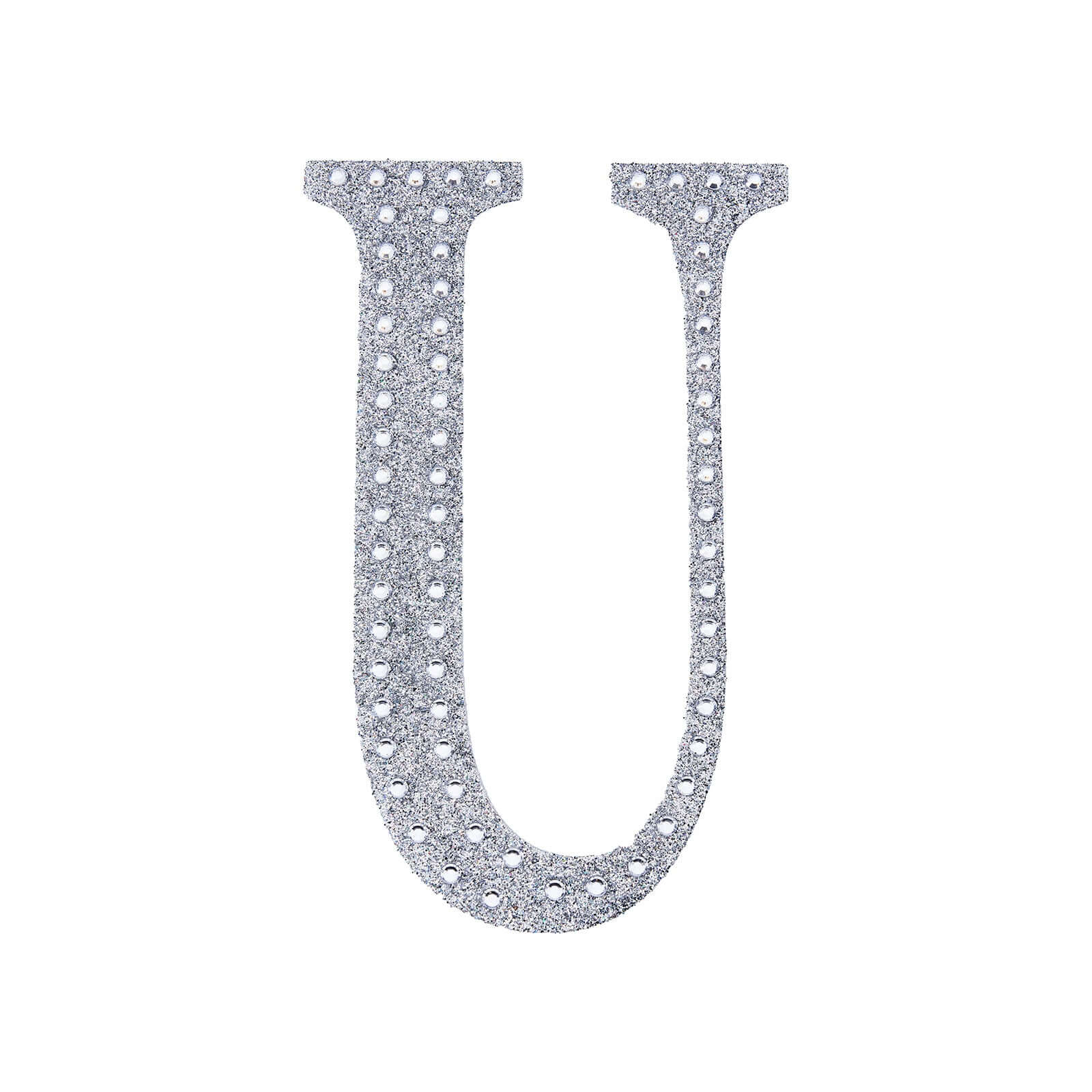 Decorative Rhinestone Alphabet "U" Letter Stickers, Glitter Adhesive Craft Letters Silver DIY Sparkle Embellishments 6"