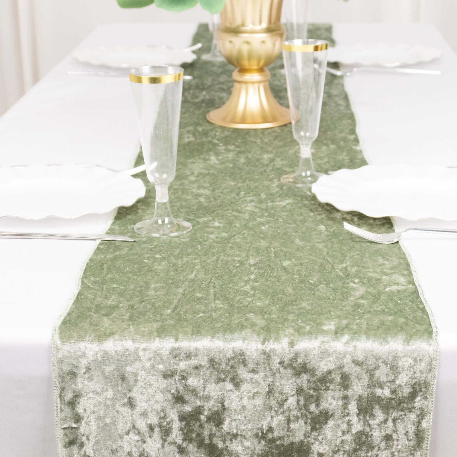Premium Crushed Velvet 12"x108" Table Runner Sage Green - Soft & Wrinkle-Resistant Table Linen