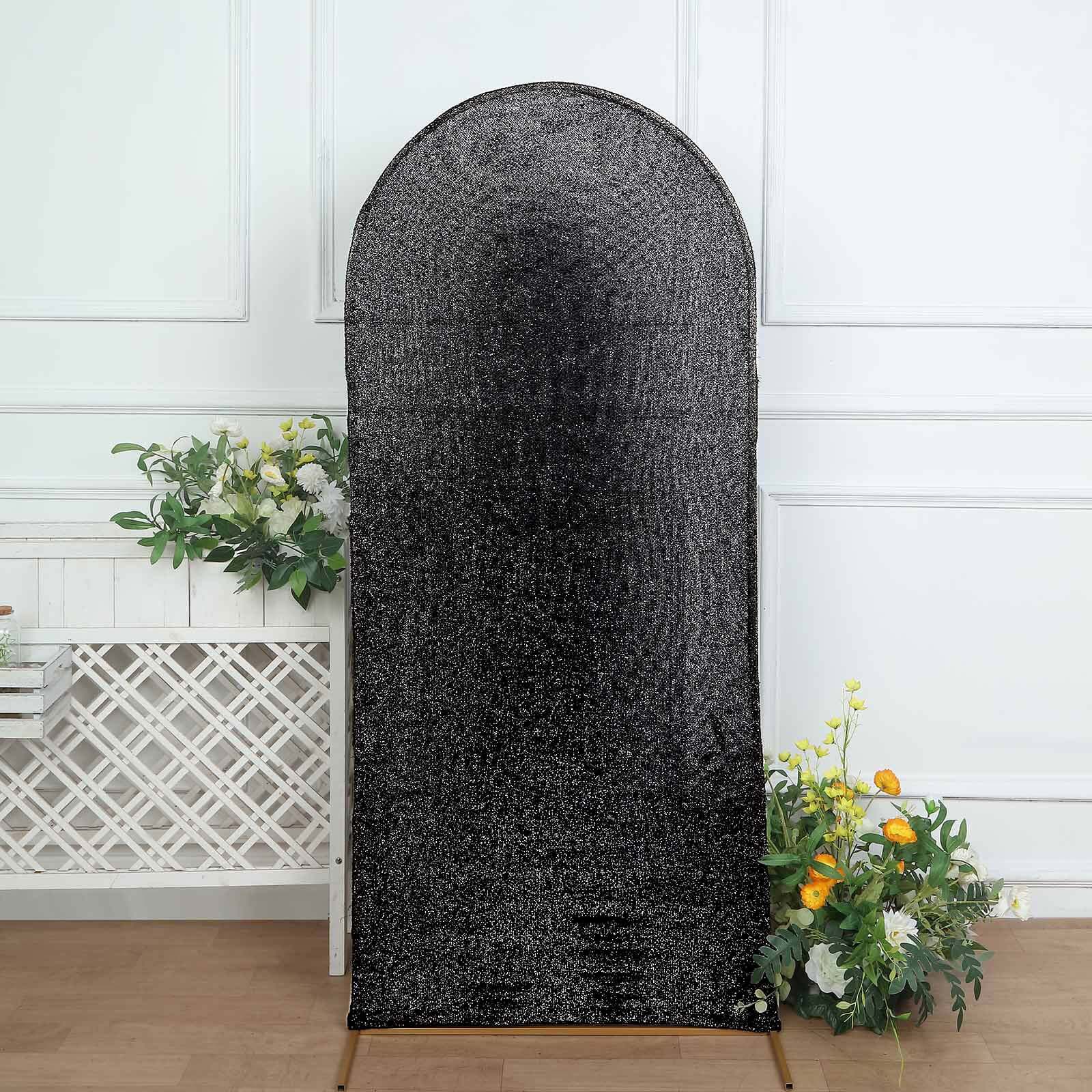 6ft Black Shimmer Tinsel Spandex Chiara Backdrop Stand Cover For Fitted Round Top Wedding Arch