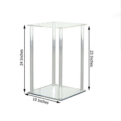 Acrylic Flower Vase Pillar Stand with Square Mirror Base Clear - Versatile Wedding Table Centerpiece 24"