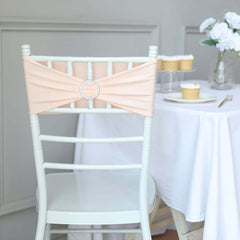 5 Pack Stretch Spandex Chair Sashes Blush - Reusable Chair Bands with Silver Diamond Ring Slide Buckle 5"x14"