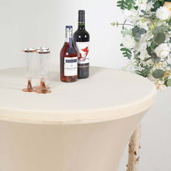 Spandex 30" Round Cocktail Table Cover Beige - Easy to Maintain Stretch Fitted Highboy Tablecloth
