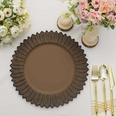 6-Pack Plastic Round Charger Plates 13" in Natural with Sunflower Rim, Matte Finish Disposable Dinner Charger Tableware