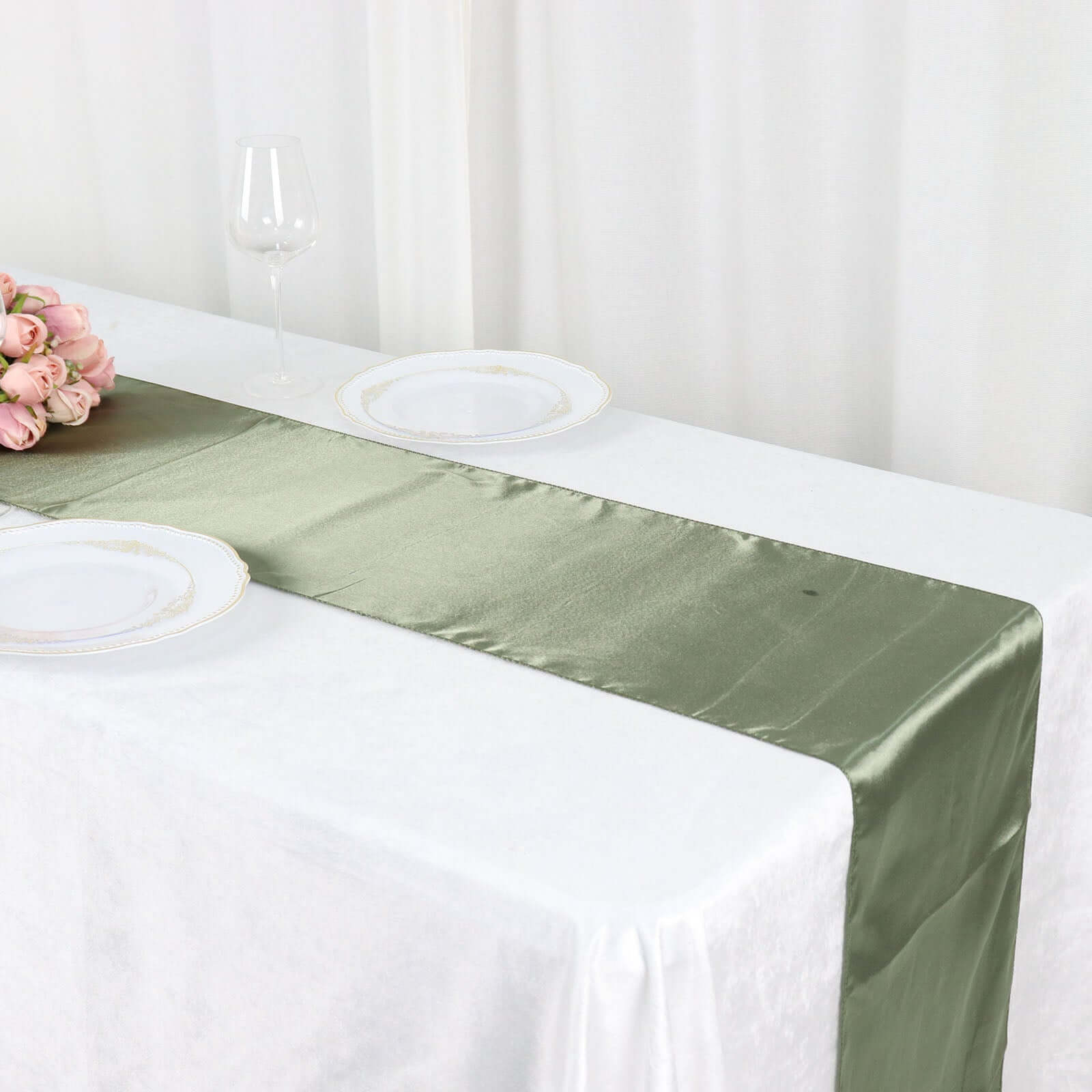 Satin 12"x108" Table Runner Dusty Sage Green - Stylish Table Linen