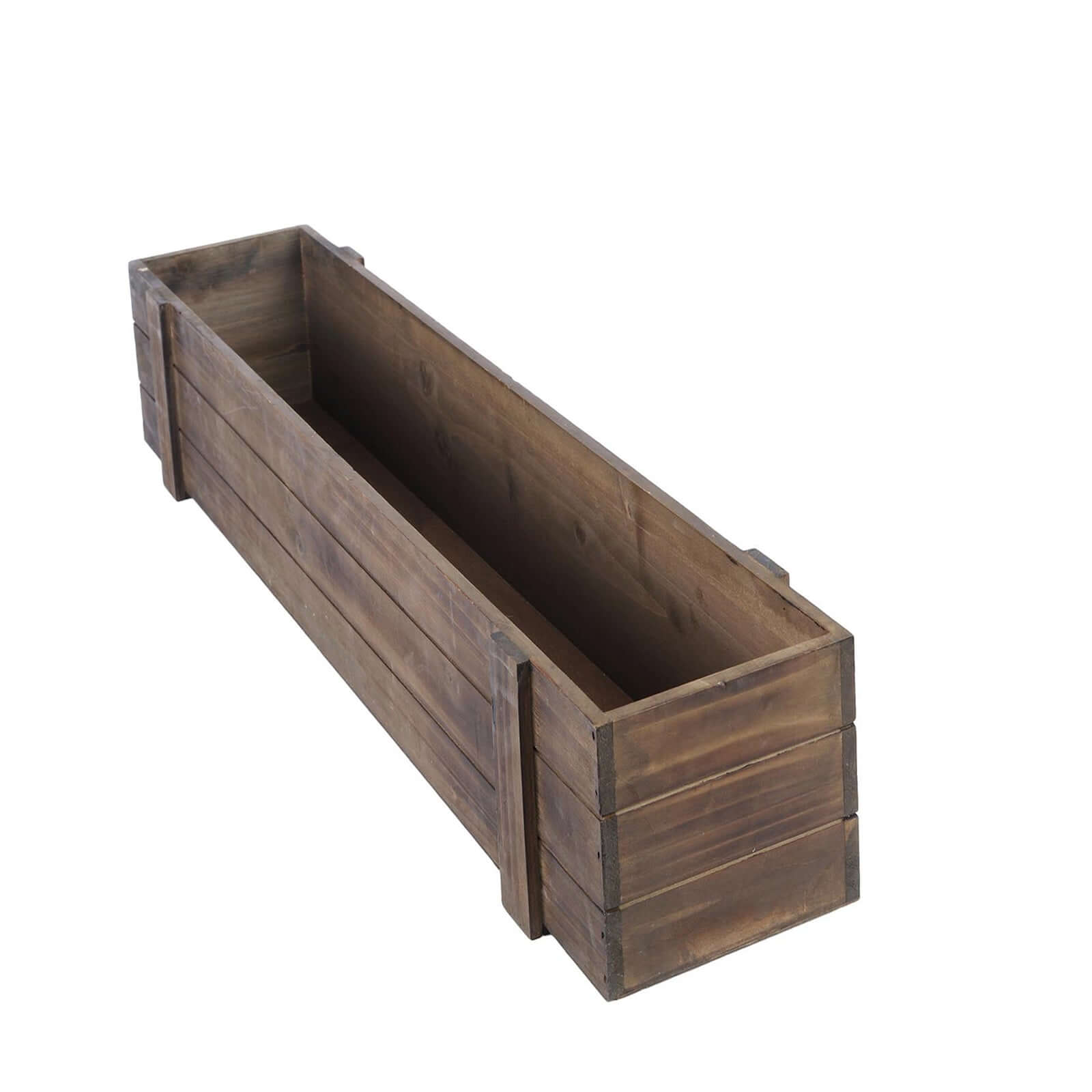 Rustic Wood Planter Box Smoked Brown - Durable Table Decor with Removable Plastic Liner 30"x6"