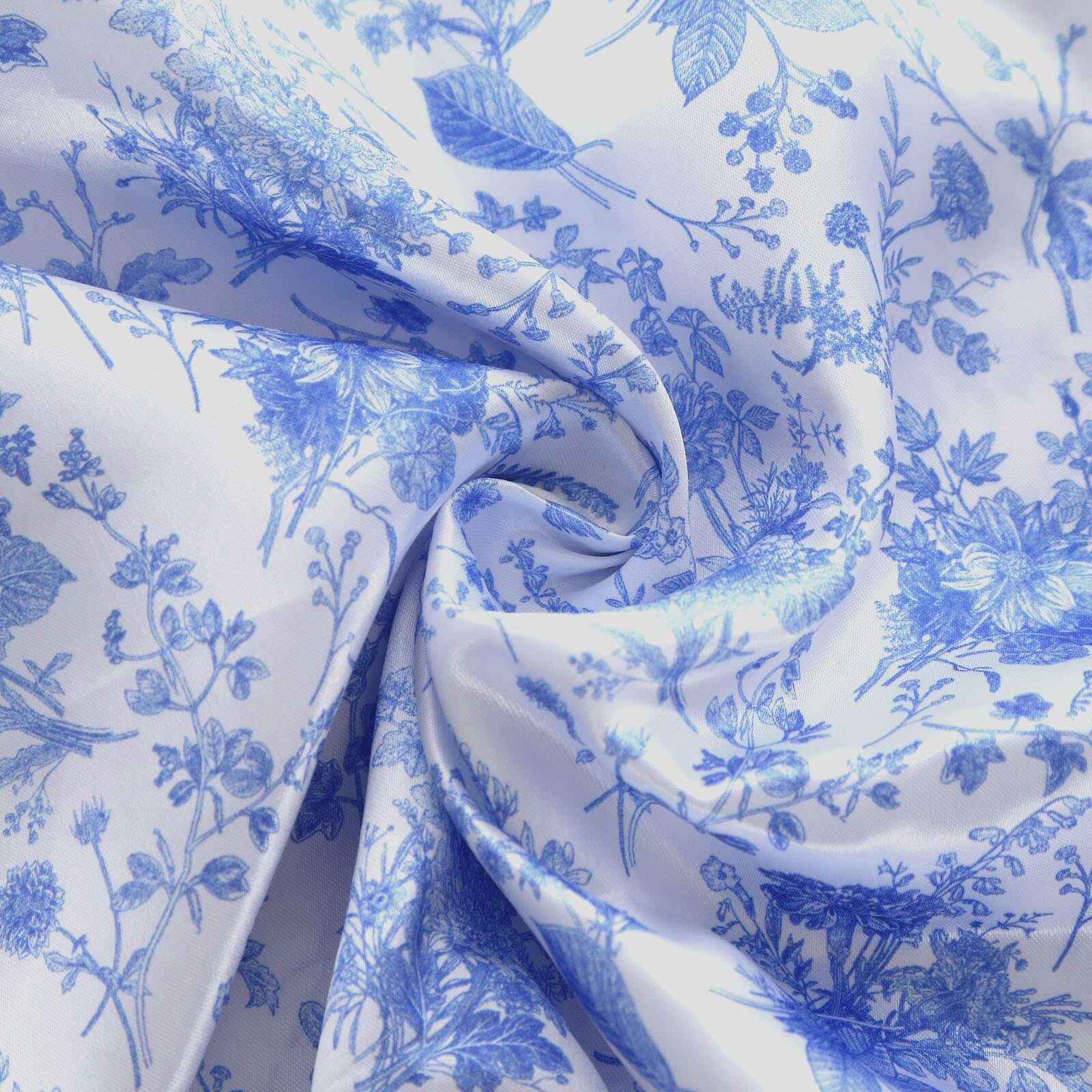 Satin Rectangular 60"x102" Tablecloth White/Blue French Toile Design - Stylish & Wrinkle-Resistant Table Cover