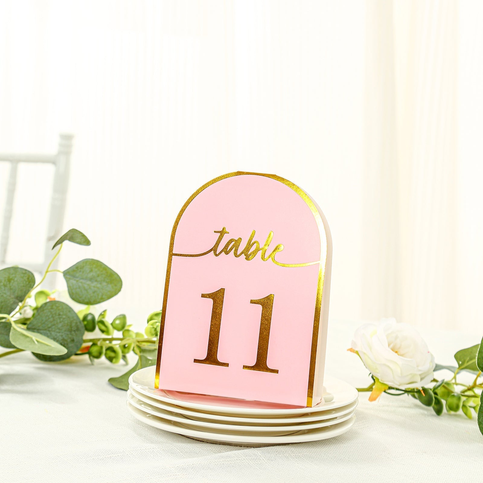25-Pack 7" Disposable Table Numbers, Blush Free Standing Double Sided Table Number Place Cards with Metallic Gold Foil Numbers 1-25
