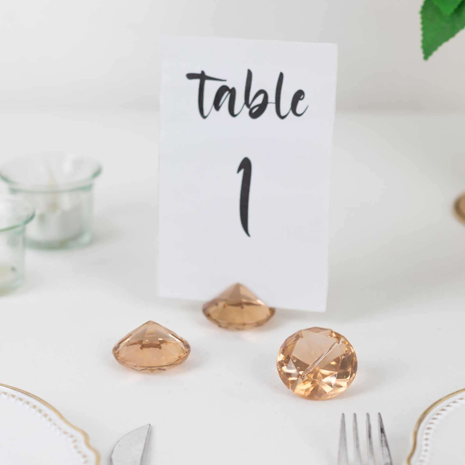 10-Pack Plastic Card Holder Stands Diamond Shaped Design Amber Crystal - Wedding Table Place Card Decorations 1.75"