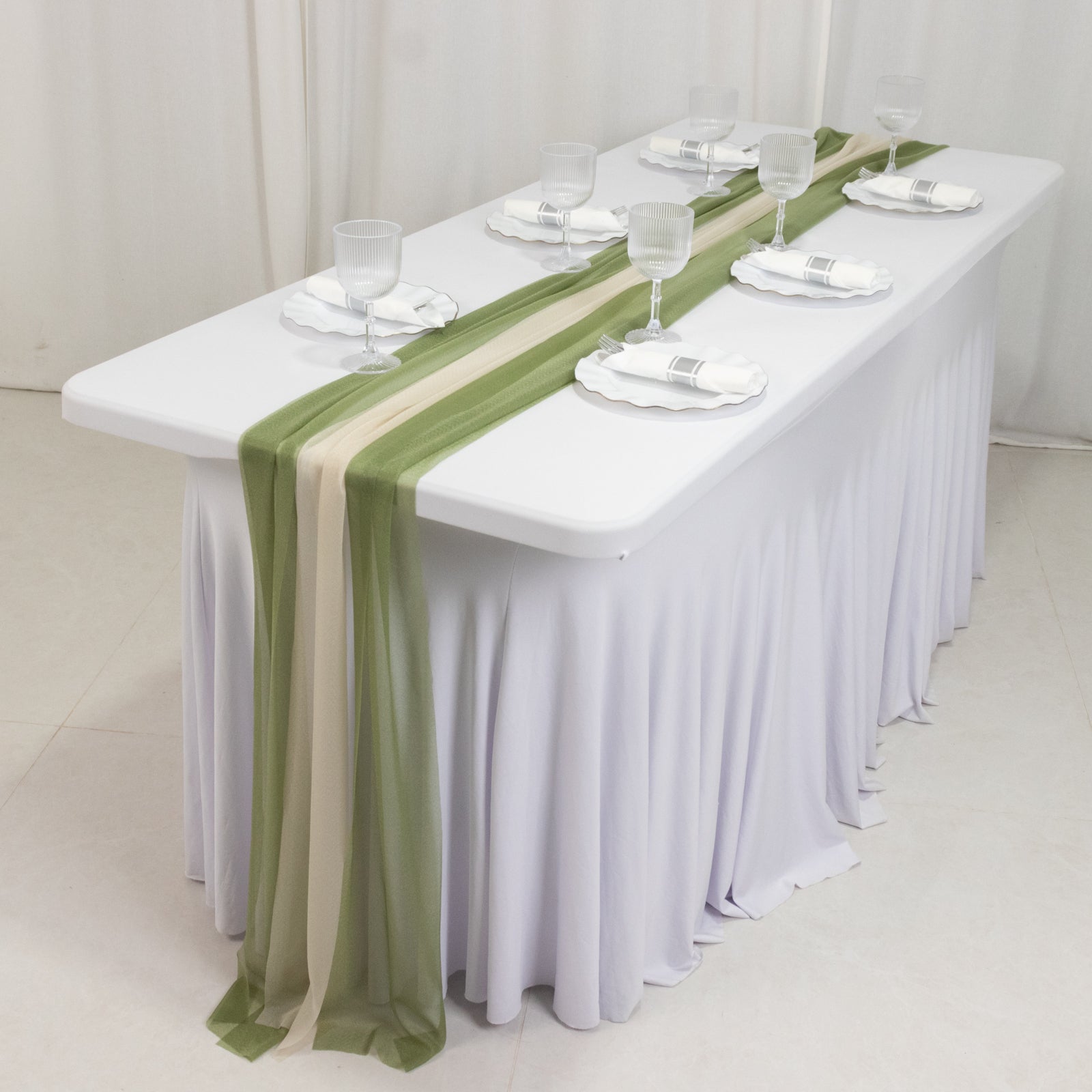 20-Pack 9ft Sheer Table Runners – Dusty Sage Green/Beige Shimmer Sheer Drapes, Wrinkle-Free