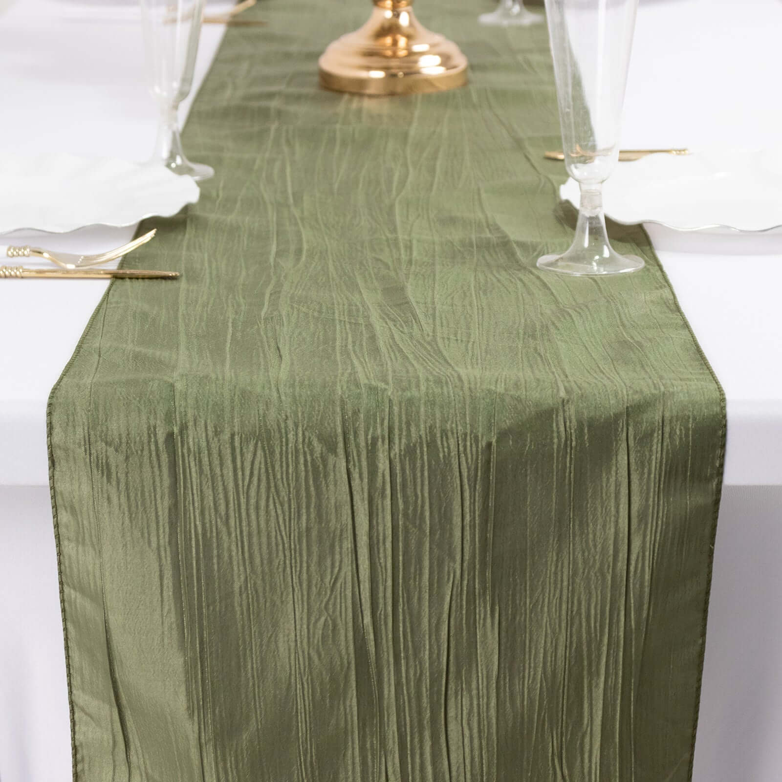 Taffeta 12"x108" Table Runner Dusty Sage Green - Accordion Crinkle Design