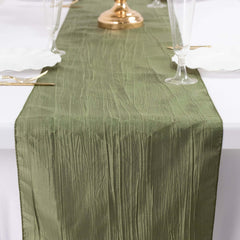 Taffeta 12"x108" Table Runner Dusty Sage Green - Accordion Crinkle Design