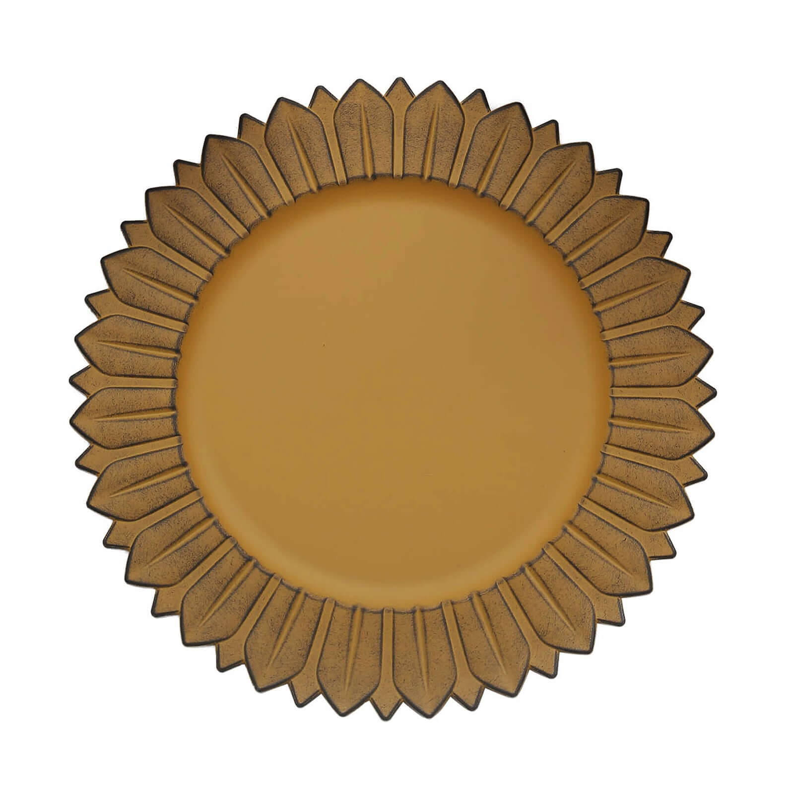 6-Pack Plastic Round Charger Plates 13" in Mustard Yellow with Sunflower Rim, Matte Finish Disposable Dinner Charger Tableware