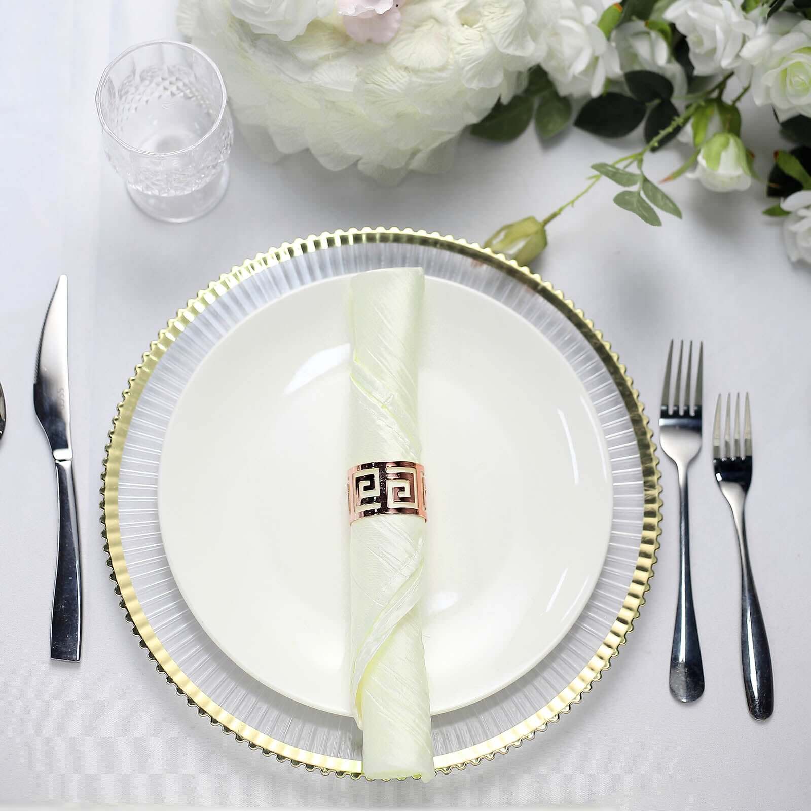 5 Pack Taffeta 20"x20" Napkins Ivory - Accordion Crinkle Dinner Napkins