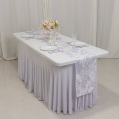 Polyester Table Runner 12"x108" White with Lavender Lilac French Toile Floral Print - Stylish Reusable Table Décor