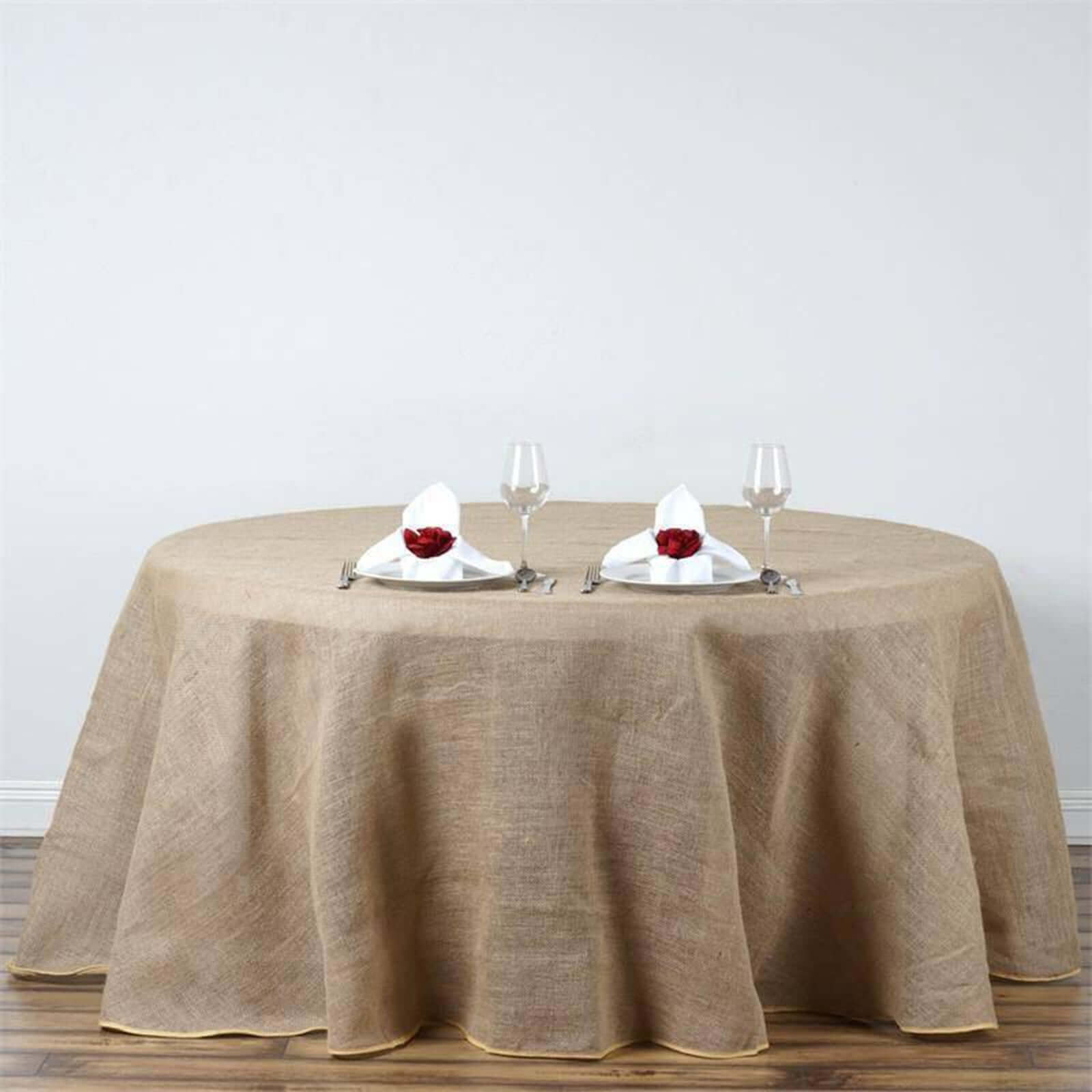 Burlap Jute 120" Round Tablecloth Natural - Rustic Boho Chic Seamless Table Linen