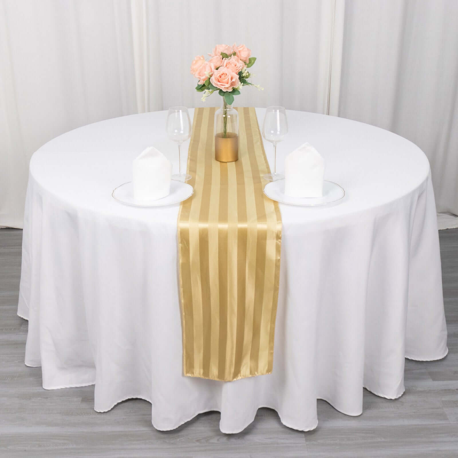 Satin 12"x108" Table Runner Champagne - Stripe Table Decor
