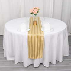 Satin 12"x108" Table Runner Champagne - Stripe Table Decor