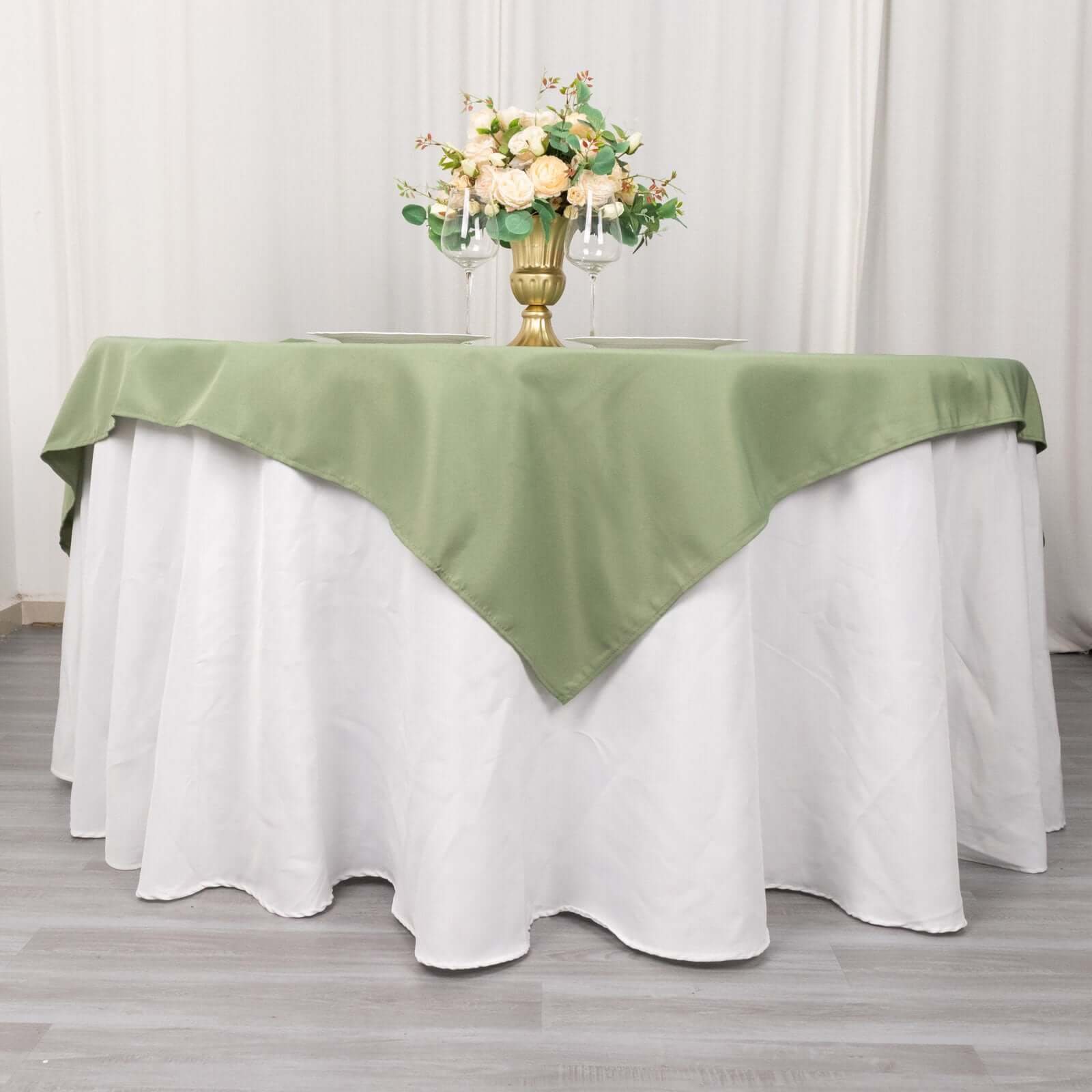 Premium Polyester 54"x54" Table Overlay Square Tablecloth Dusty Sage Green - 220GSM Stain and Wrinkle-Resistant Table Topper