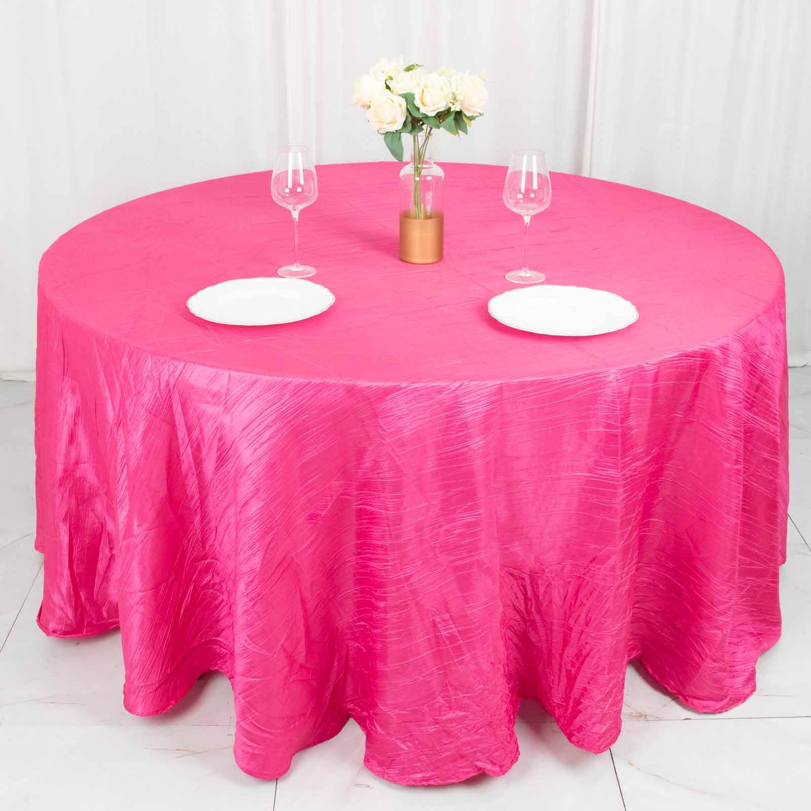 Taffeta 120" Round Tablecloth Fuchsia - Seamless Accordion Crinkle Table Cover