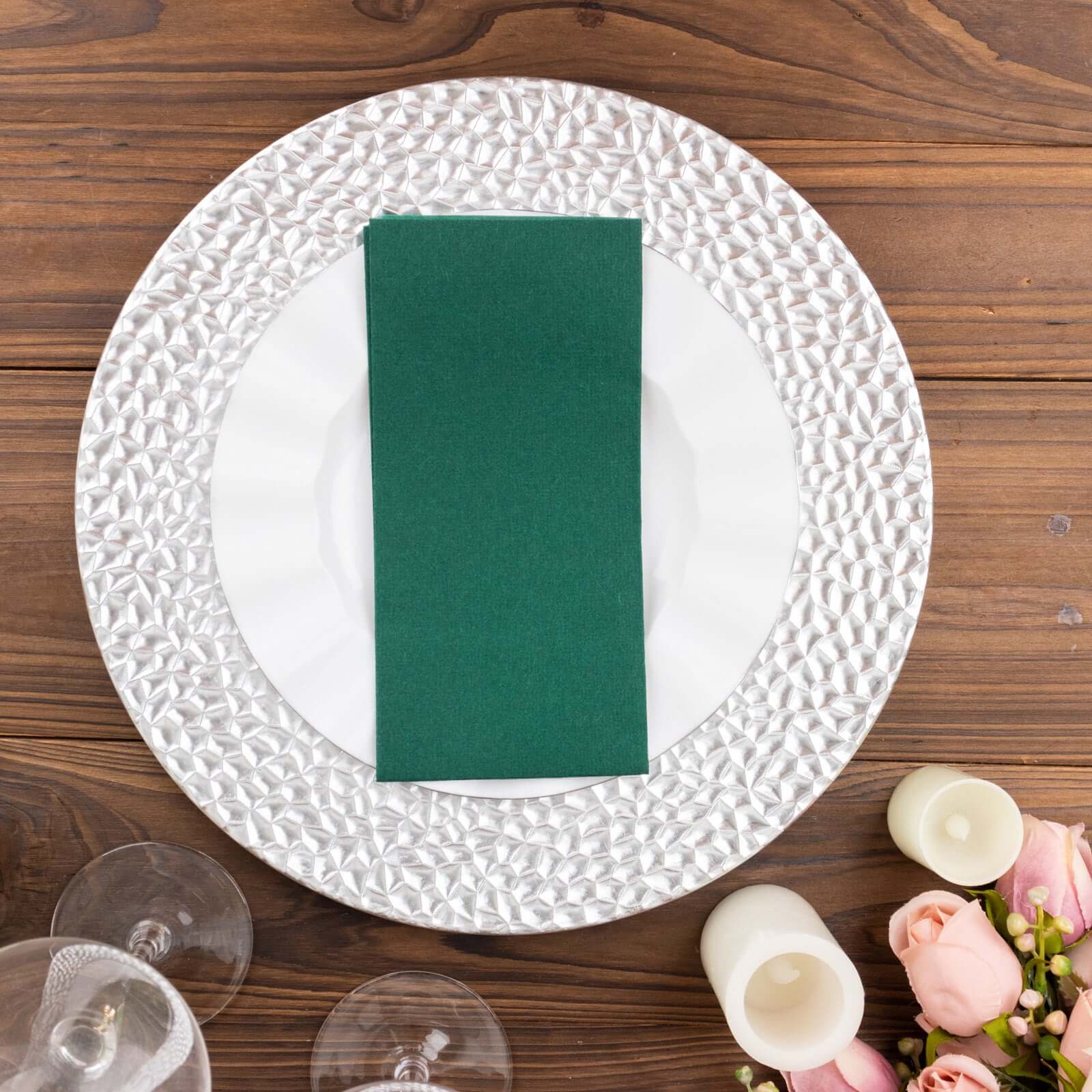 20 Pack Linen-Like Paper 8.5"x4" Napkins Hunter Emerald Green - Highly Absorbent & Disposable Airlaid Guest Towels