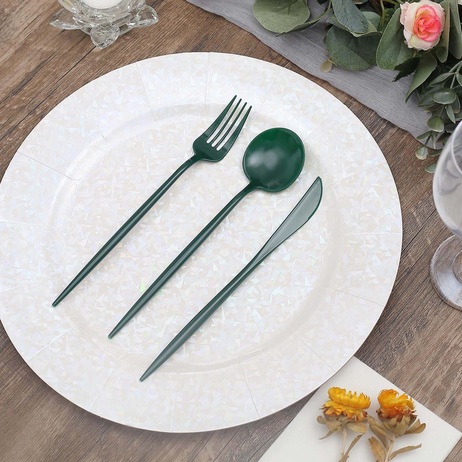 50-Pack Plastic Utensil Set Hunter Emerald Green - Premium Disposable Heavy Duty Sleek Flatware