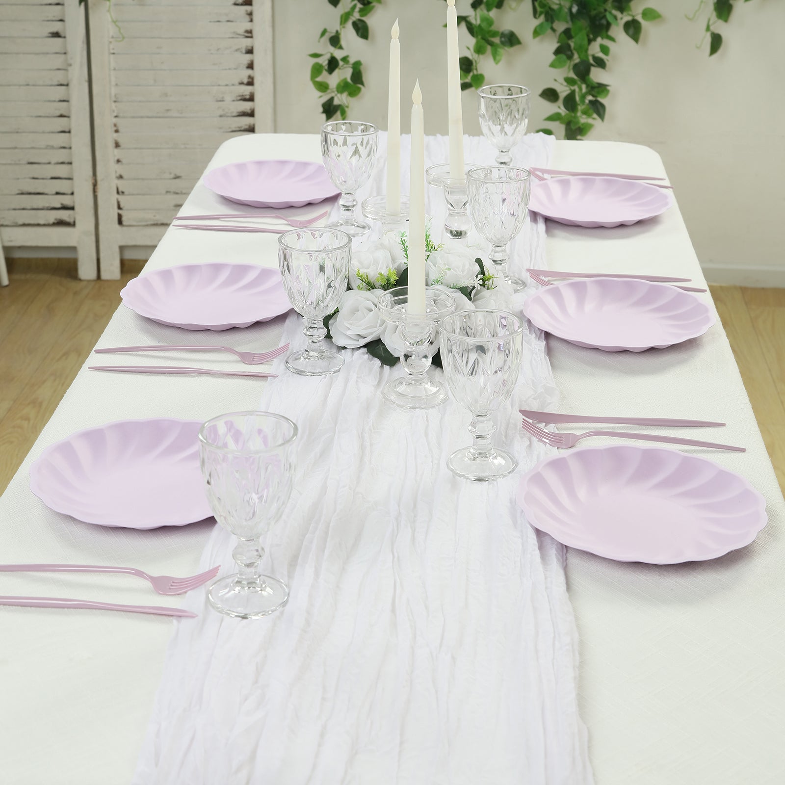 20 Pack Biodegradable Dinner Plates in Lavender Lilac – 9" Swirl Scalloped Pastel Color Compostable Bamboo Party Plates, Elegant Disposable Tableware