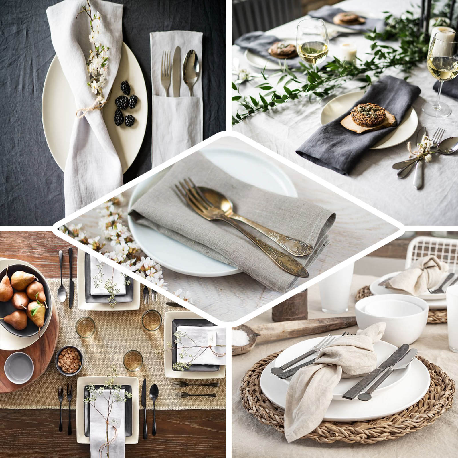 5 Pack Faux Linen 20"x20" Napkins Dusty Blue - Slubby Textured & Wrinkle Resistant Cloth Napkins